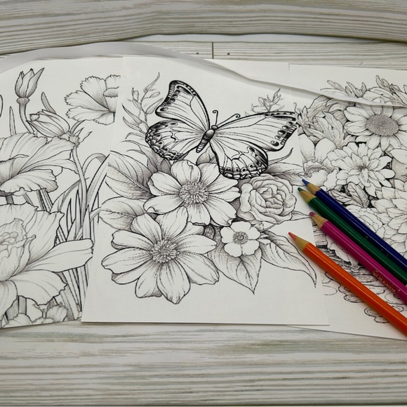 Junk Journal pages Floral Coloring Pages mixed media scrapbooking ephemera - Picture 6 of 6